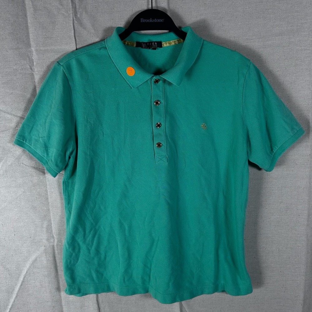 Lauren Ralph Lauren Womens Green Pique Cotton Short Sleeve Polo Shirt Size L